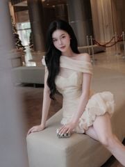Đầm Nữ EPIPHY DRESS Trễ Vai Form  Bí Phồng Xòe Chất Voan Tiểu Thư Công Chúa GOUT DE JUN