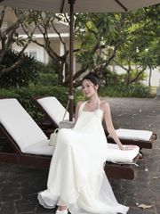 Đầm Nữ BISHAM DRESS Cổ Yếm Đính Hoa Nổi Tua Rua Đi Biển, Dạo Phố GOUT DE JUN