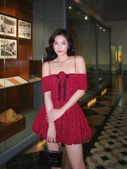 Đầm Nữ Mini Trễ Vai Form Bí Chất Liệu Tweed Sang Trọng - LIURI DRESS - GOÛT DE JUN