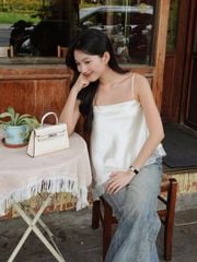 Áo Nữ ROULEN Hai dây Lụa Phối Ren Lưng Cổ Đổ Cột Dây GOÛT DE JUN