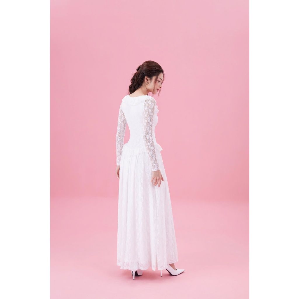 Đầm Xòe Dự Tiệc Tay Dài Viền Bèo Phối Ren Sang Trọng - LEWIS DRESS - GOÛT DE JUN