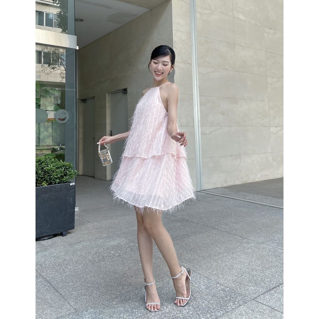 GOÛT DE JUN - Đầm nữ thiết kể cổ yếm phối lông vũ - LOLA DRESS