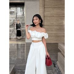 Set Áo Croptop Trễ Vai Mùa Hè Phối Quần Ống Rộng (bán lẻ) - CHALIN SET - GOÛT DE JUN