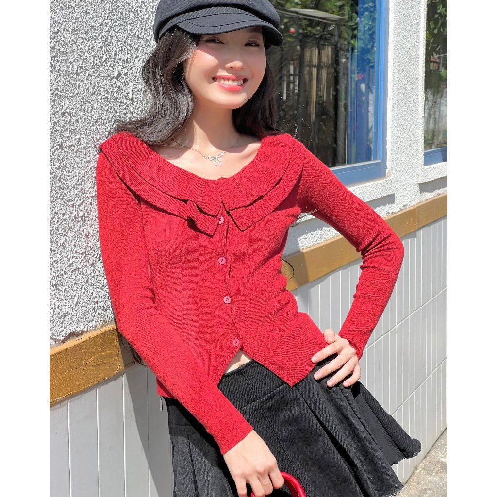 Áo Len Freesize Cổ Bèo Tay Dài Dễ Thương- FABIN TOP -  GOÛT DE JUN