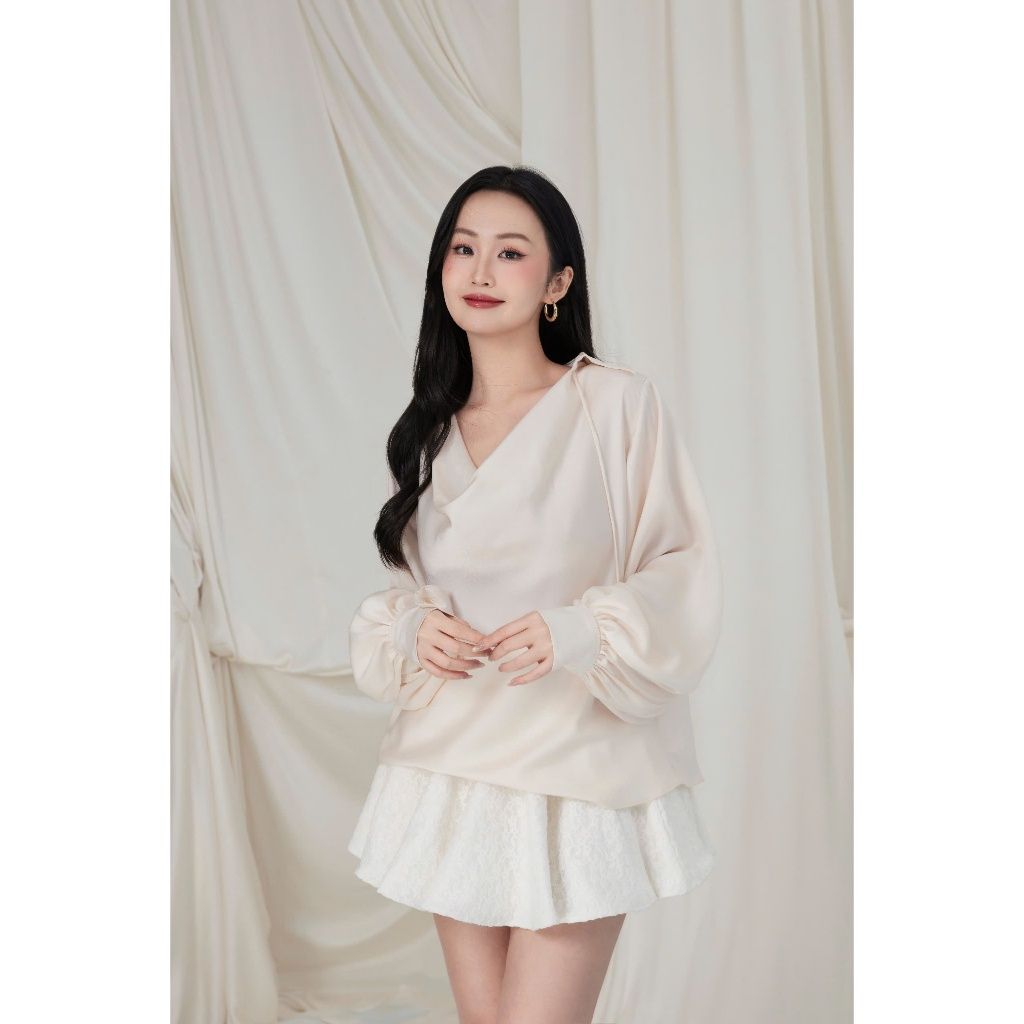 Áo Sơmi Nữ Lụa Tay Phồng Dài Cổ Đổ Freesize Công Sở Thanh Lịch - VANDA TOP -  GOÛT DE JUN