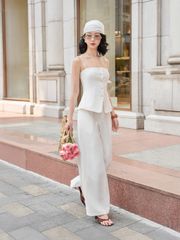 (BÁN LẺ) Set Nữ WORAK Áo Hai Dây Basic Phối Quần Ống Rộng Thời Trang  GOÛT DE JUN
