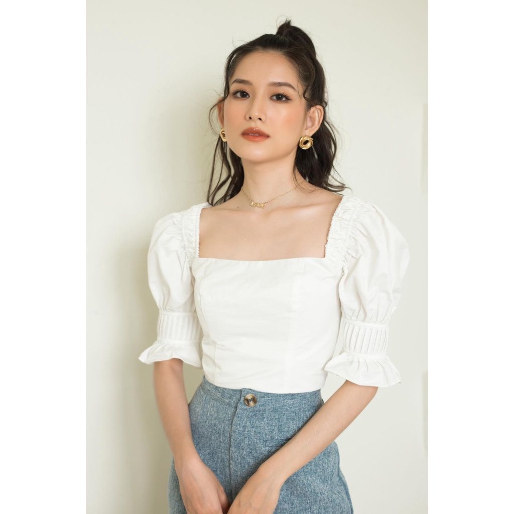 GOÛT DE JUN - Áo Croptop trắng tay kiểu - Remyn Top