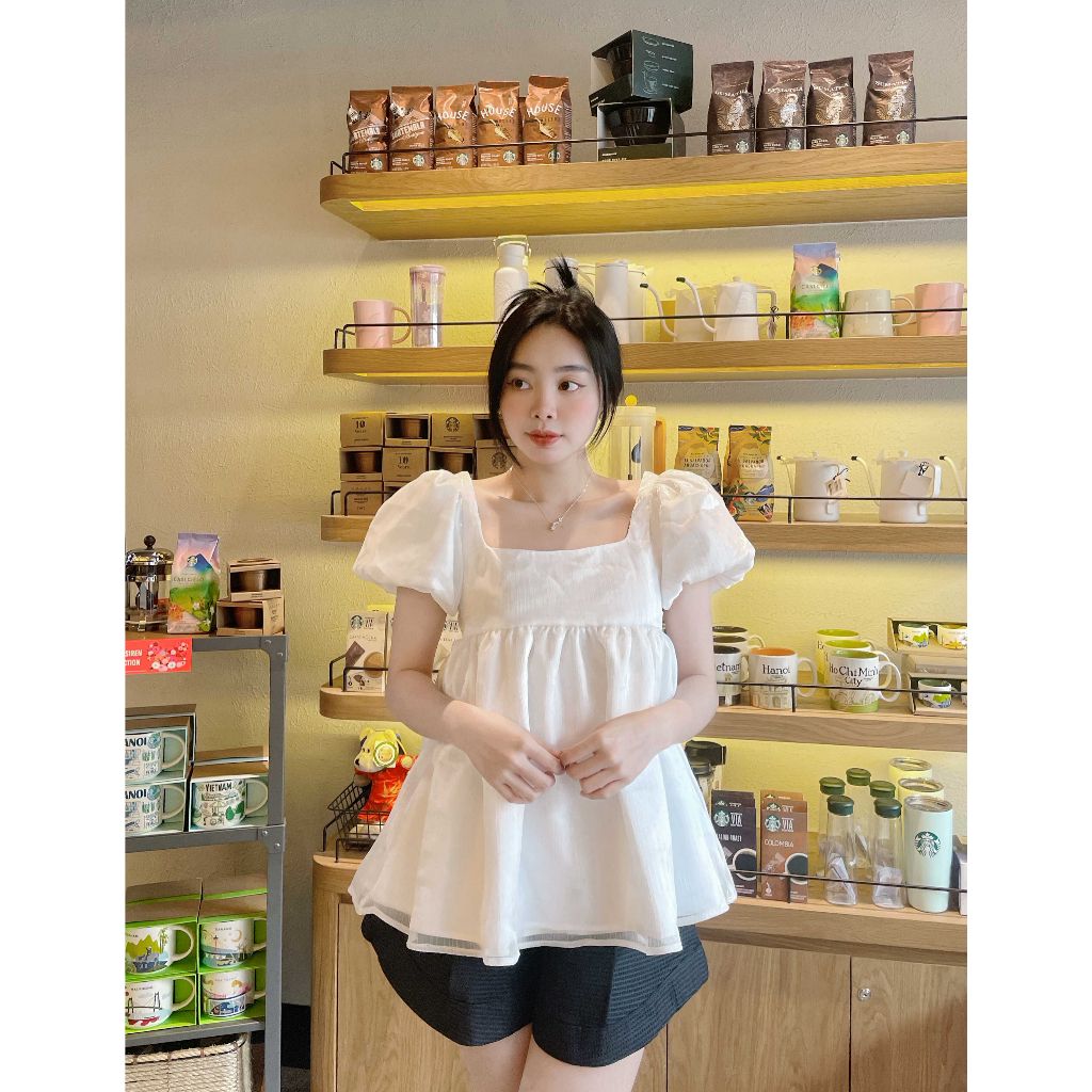 GOÛT DE JUN - Áo thiết kế babydoll tay phồng 2 lớp - KYVA TOP