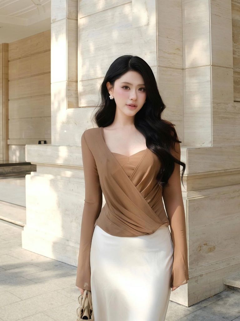 Áo Kiểu Nữ Tay Dài Lambrii Cúp Ngực Dễ Thương GOÛT DE JUN
