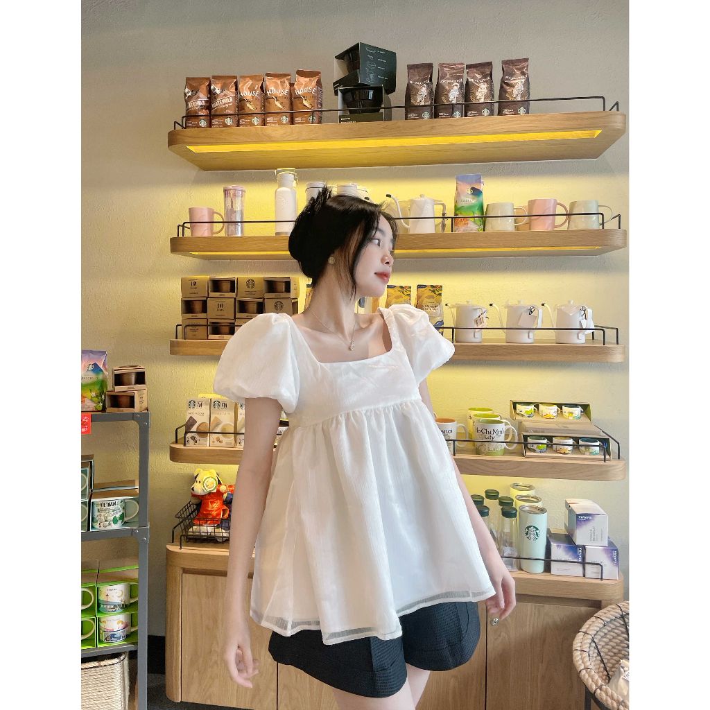 GOÛT DE JUN - Áo thiết kế babydoll tay phồng 2 lớp - KYVA TOP