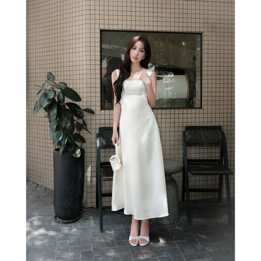 GOUT DE JUN Đầm Lụa Hai Dây Bản To ALBA DRESS Váy Đi Tiệc Đính Hạt Ngực Sang Trọng FGDA2606057