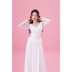 Đầm Xòe Dự Tiệc Tay Dài Viền Bèo Phối Ren Sang Trọng - LEWIS DRESS - GOÛT DE JUN