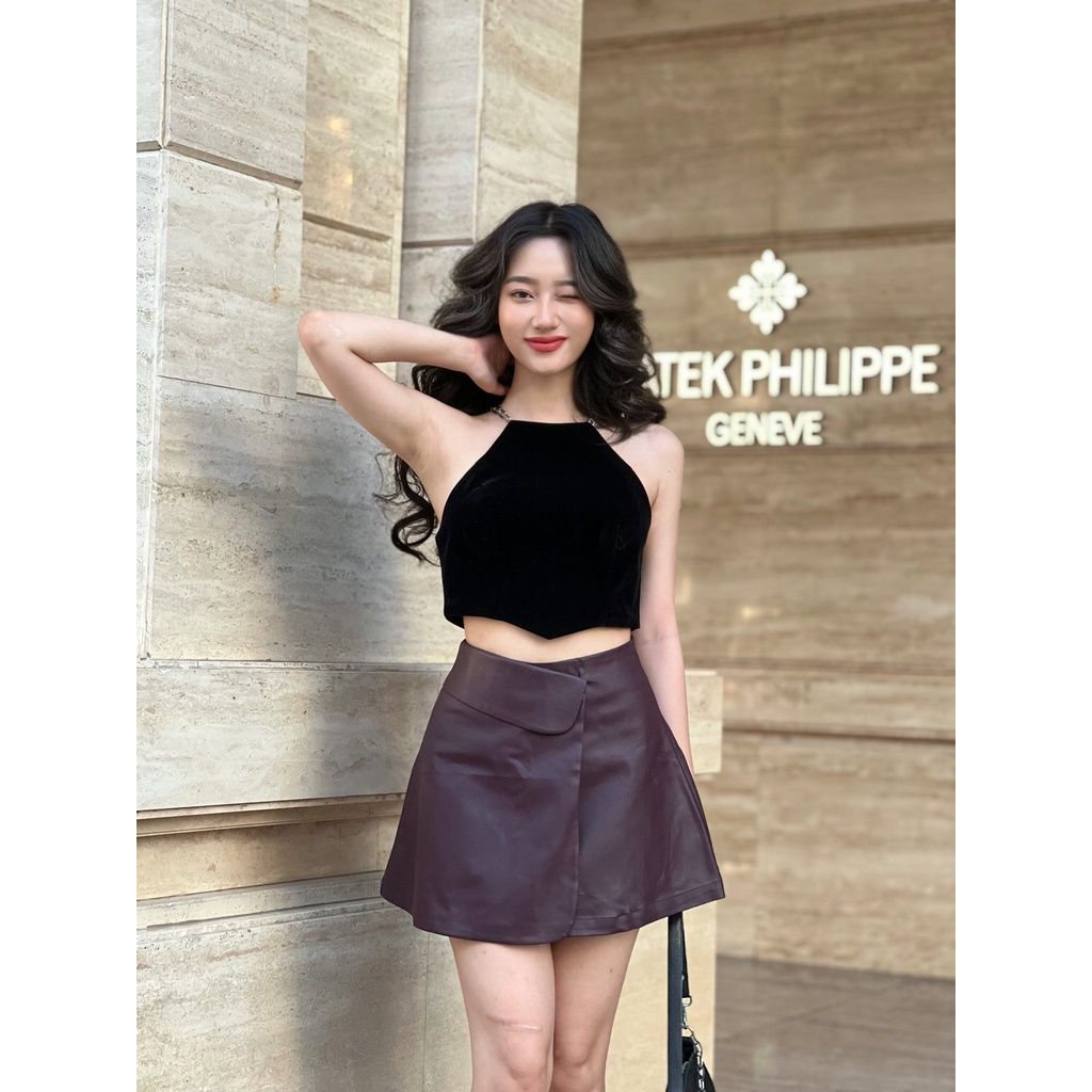 GOÛT DE JUN - Áo croptop nữ cổ yếm phối xích  - HOLI TOP
