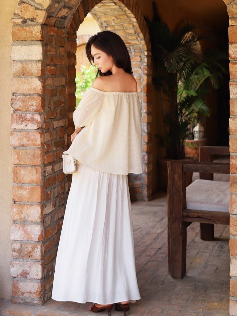 GOUT DE JUN Chân Váy Dài Lưng Chun Nhún Vải Cotton CARED Chân Váy Maxi Nữ Thời Trang FGKA2606080