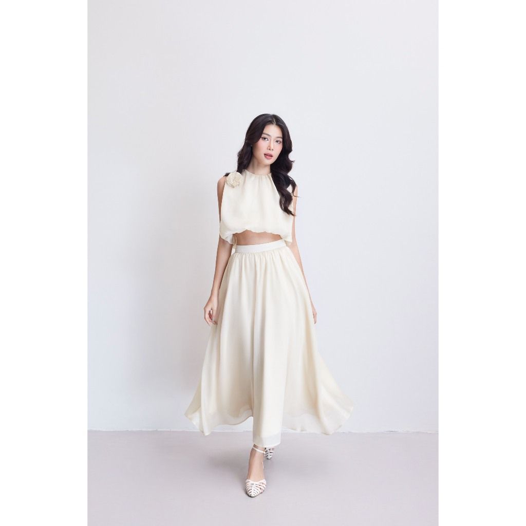 Set Áo Croptop Phối Chân Váy Dài Tơ Lụa Thanh Lịch (bán lẻ) - JIMIN SET - GOÛT DE JUN
