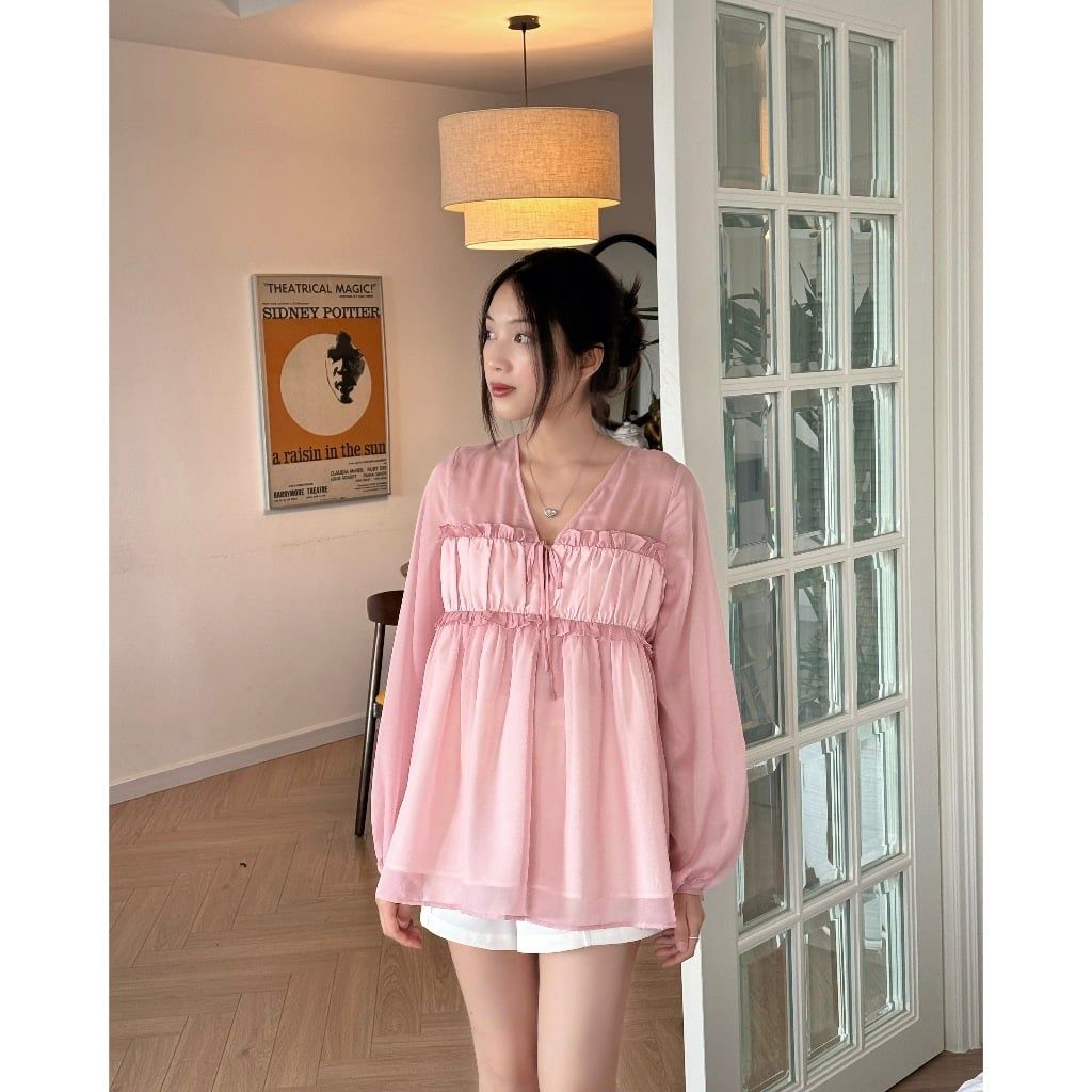 Áo Nữ Babydoll Tay Dài Bồng Nhún Ngực Thanh Lịch - KYLIA TOP - GOÛT DE JUN