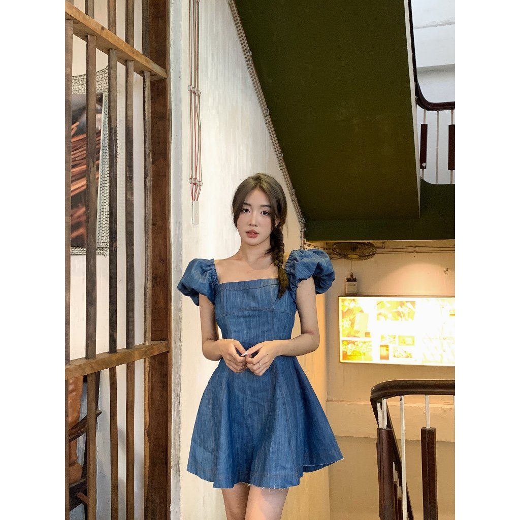Đầm Nữ Tay Phồng Denim Nhẹ Nhàng Nữ Tính - VIA DRESS - Goût De Jun