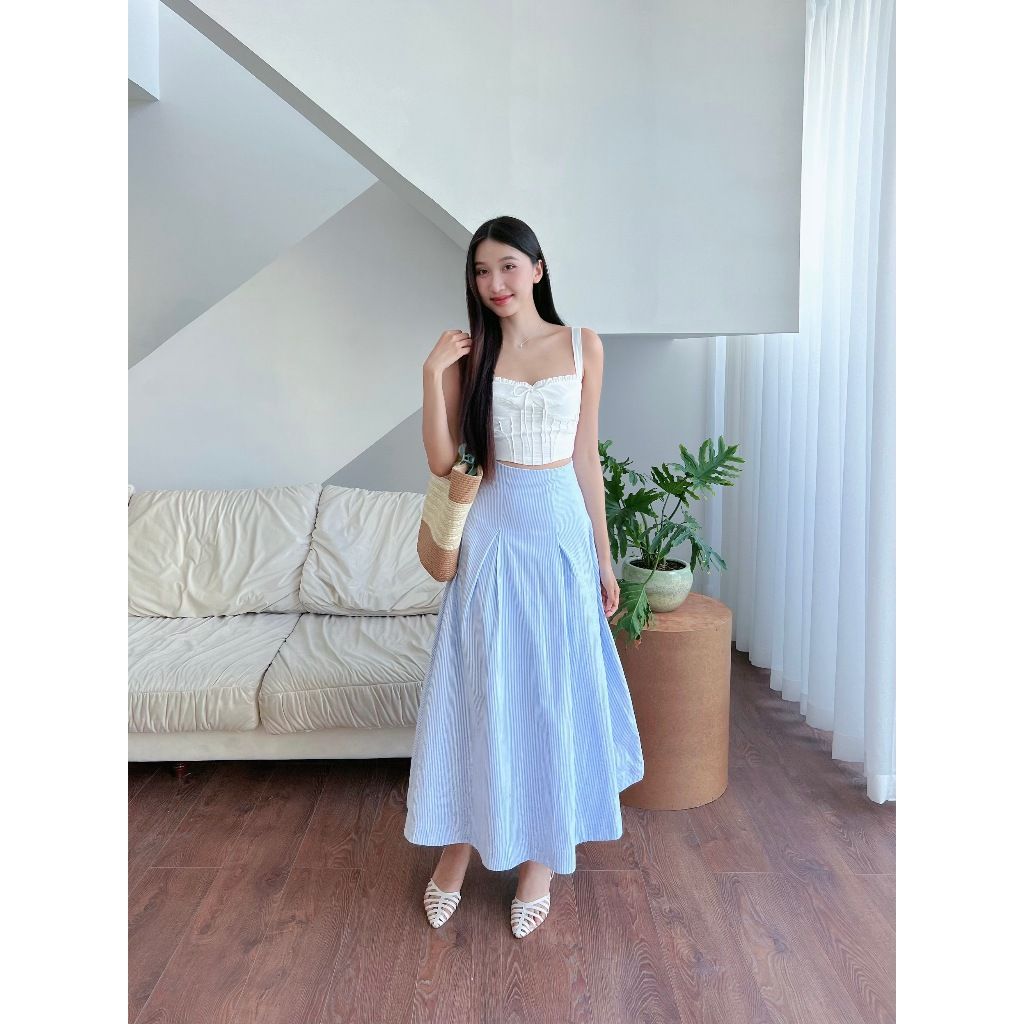 Chân Váy Nữ Dáng Dài Kẻ Sọc Basic - ROSEY SKIRT - GOÛT DE JUN
