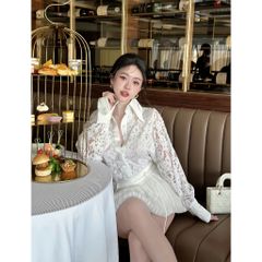 Áo Sơ Mi Ren Hoa Nữ Freesize Tay Phồng Thanh Lịch Quyến Rũ-  AXEL TOP -  GOÛT DE JUN