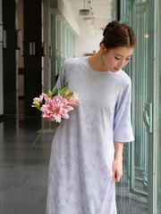 Áo Dài Nữ Mẫn Yên Vải Lụa Hoa Tay Lở Cổ Tròn Diện Tết Du Xuân (Không Kèm Quần)  GOÛT DE JUN