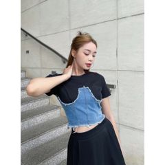 Áo Thun Croptop Phối Jeans Phong Cách Thời Trang Mùa Hè - Lapin Top - GOÛT DE JUN