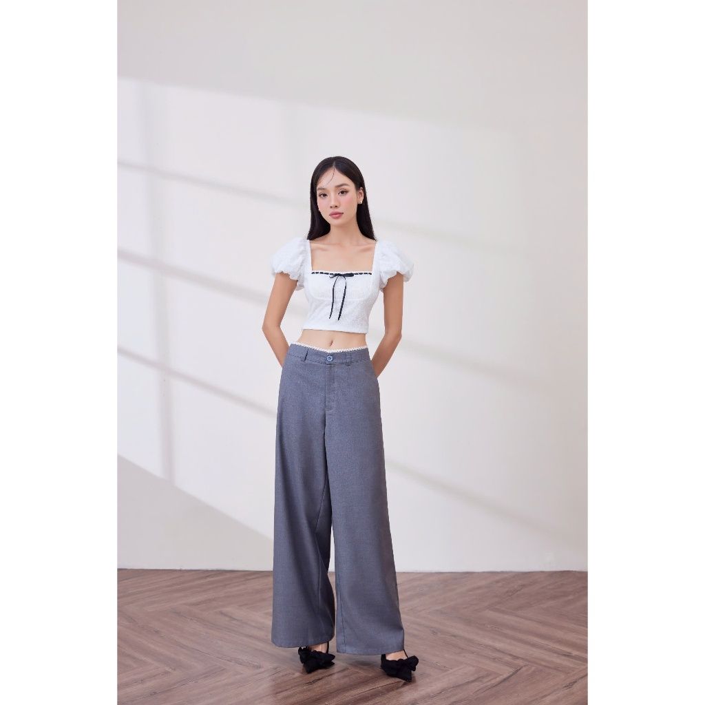 Áo Kiểu Nữ Croptop Ren Hoa Tay Phồng Bánh Bèo - PIER TOP - GOÛT DE JUN