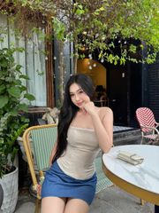 GOUT DE JUN Áo Hai Dây Chất Linen Cotton Ôm Body NOWDE Áo Cúp Ngực Bo Chun Lưng Cố Định FGBA2605105