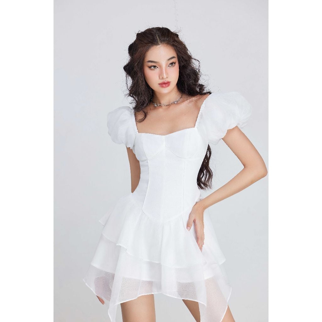 Đầm Nữ Trắng Tay Phồng Form Xòe - LOURA DRESS - GOÛT DE JUN