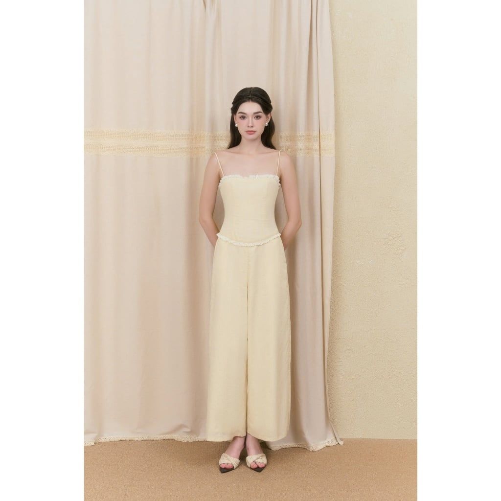 Jumpsuit Nữ FITID 2 Dây Ống Suông Trơn Đơn Giản GOUT DE JUN