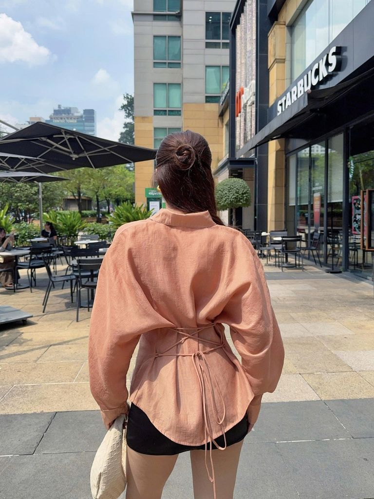 Áo Sơmi Nữ ASRICKE Dây Thắt Eo Tay Dài Phồng Dáng Rộng Đơn Dáng GOÛT DE JUN