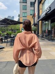 Áo Sơmi Nữ ASRICKE Dây Thắt Eo Tay Dài Phồng Dáng Rộng Đơn Dáng GOÛT DE JUN