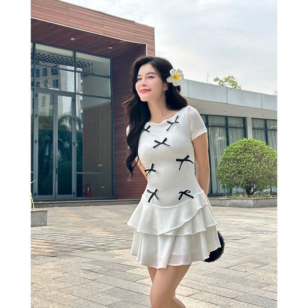 Đầm Nữ Xoè Tầng Đính Nơ Dáng Ngắn - KAJIN DRESS - GOÛT DE JUN