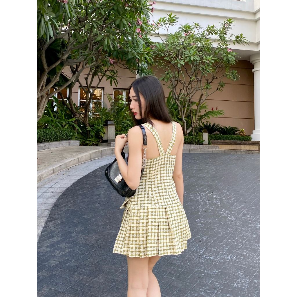 Đầm Nữ Caro Thiết Kế Xếp Li Phối Belt - GÒYA DRESS - GOÛT DE JUN