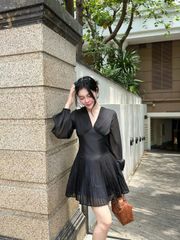 Đầm Nữ CHEIROS DRESS Cổ V Xếp Ly Dáng Xòe Tôn Eo Thanh Lịch GOUT DE JUN