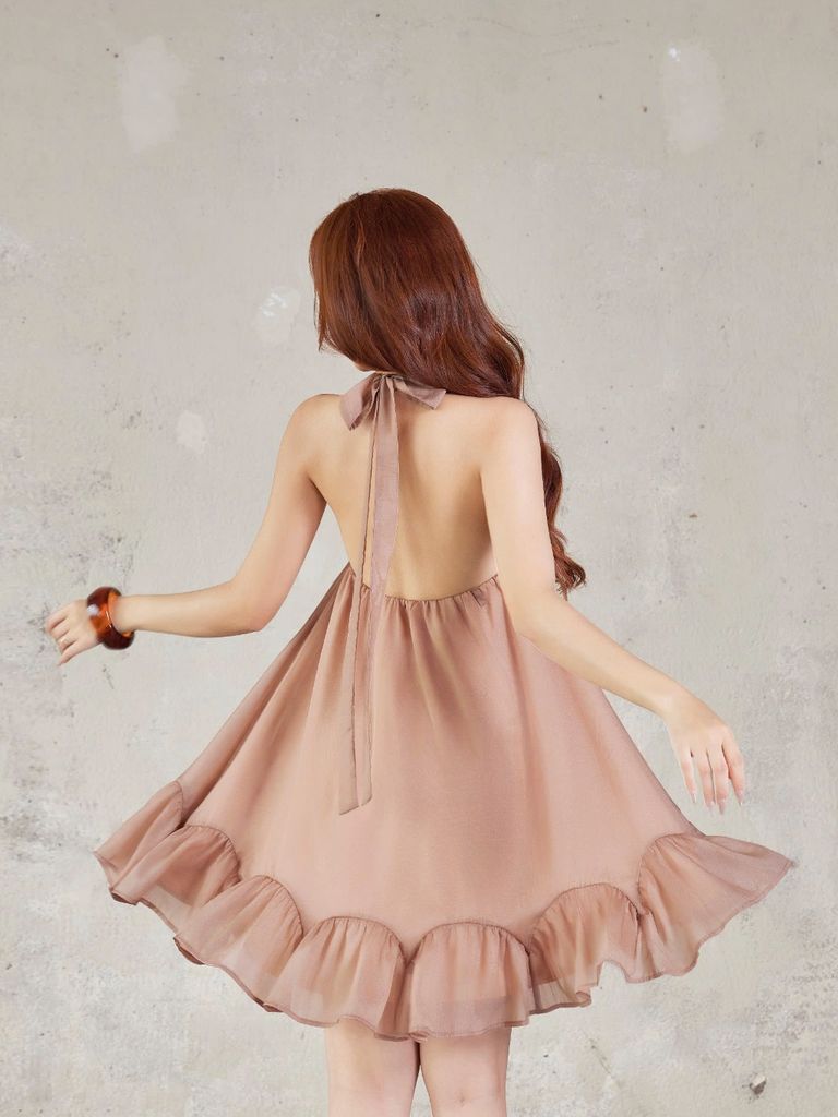 Đầm Nữ SRABIC Cổ Yếm Dáng Ngắn Xòe Bồng Dễ Thương GOÛT DE JUN