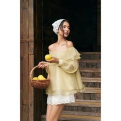 Áo Nữ Voan Trễ Vai Trơn Tay Dài Bèo Nữ Tính Thanh Lịch - FRAGI  TOP - GOÛT DE JUN