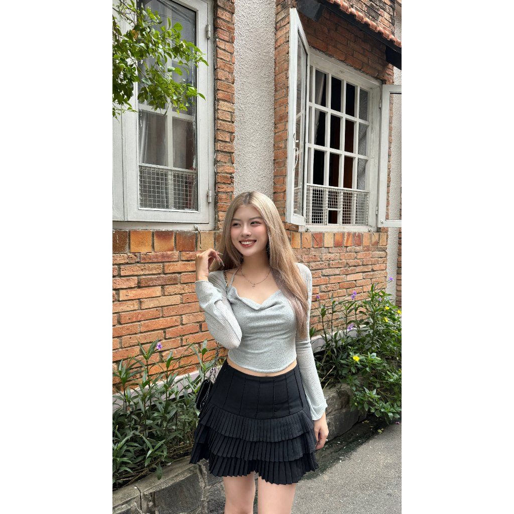 Áo Croptop Nữ Dài Tay Phối Cổ Đổ Nữ Tính  - RANCO TOP - GOÛT DE JUN
