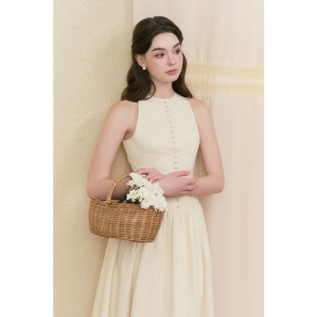 Đầm Nữ WIREAD DRESS Sát Nách Dáng Dài Phối Nút Bọc Thanh Lịch Đi Tiệc GOUT DE JUN