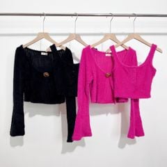 GOÛT DE JUN - Set áo Cardigan kèm áo croptop lông mềm mịn - MENA TOP