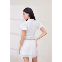 Set Áo Kiểu Nữ Sơ Mi Tay Phồng Phối Chân Váy Chữ A Viền Ren (bán lẻ) - PUFFY SET - GOÛT DE JUN