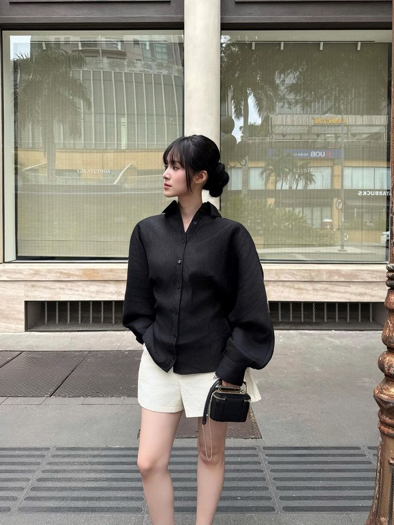Áo Sơmi Nữ ASRICKE Dây Thắt Eo Tay Dài Phồng Dáng Rộng Đơn Dáng GOÛT DE JUN