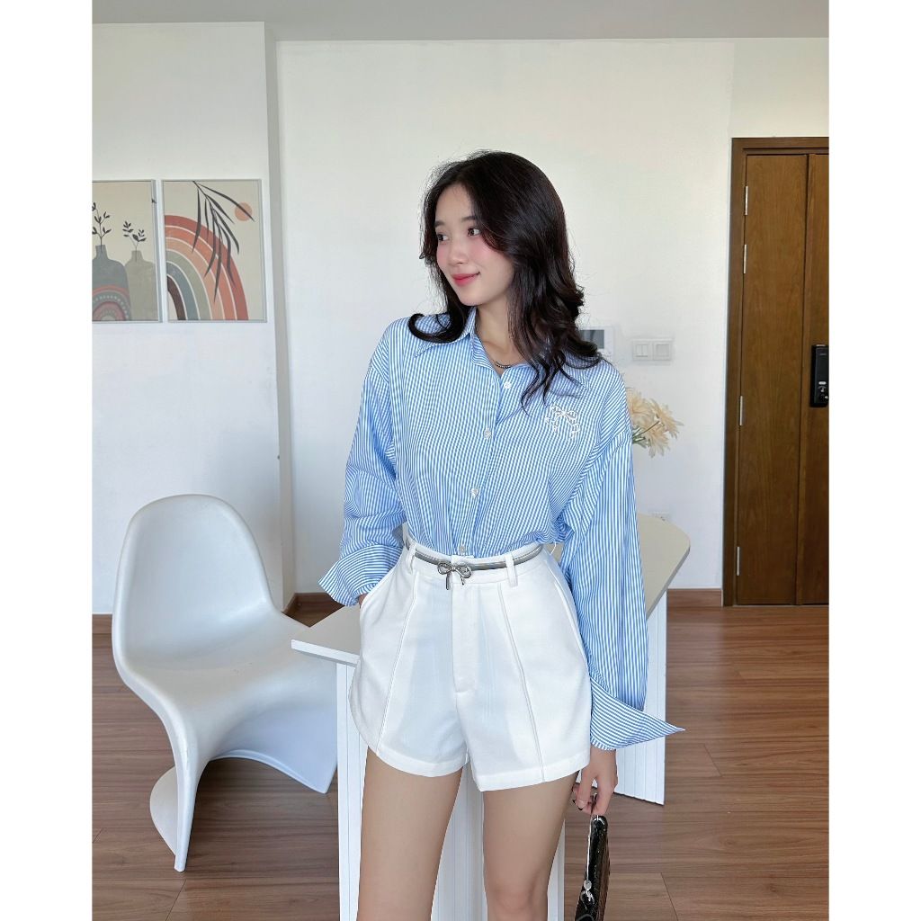 Áo Sơ Mi Nữ Sọc Thêu Nơ Freesize Công Sở Thanh Lịch - ONNA TOP -  GOÛT DE JUN