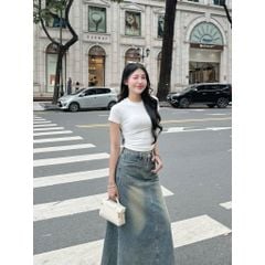 Chân Váy Jeans Nữ Dài Wash Màu Tua Rua Năng Động - DELLA SKIRT - GOÛT DE JUN