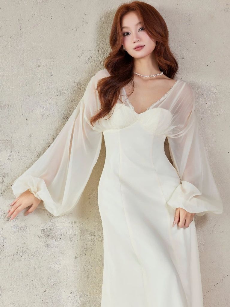 Đầm Nữ CIFUL Tay Dài Phối Voan Đi Tiệc Thanh Lịch GOÛT DE JUN