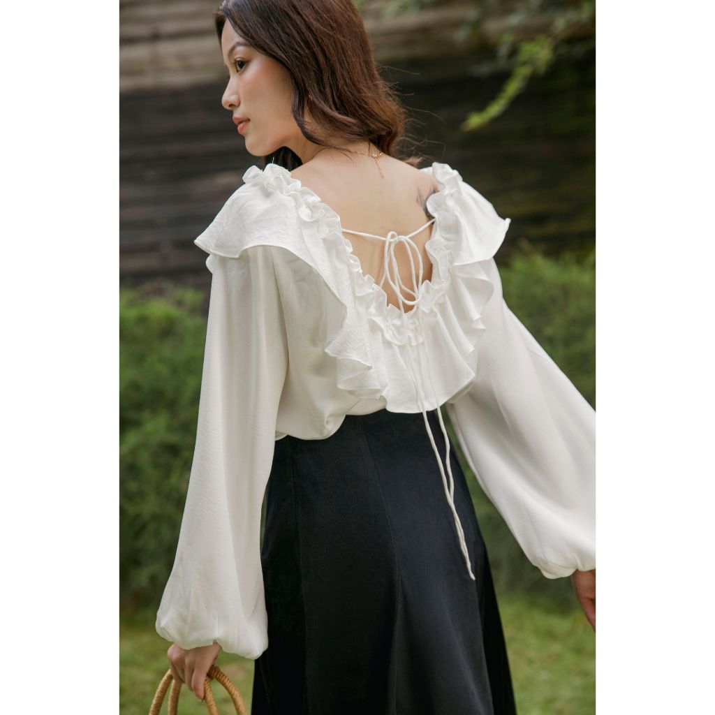 Áo Kiểu Nữ Dài Tay Cổ Bèo Tiểu Thư Xinh Xắn - Wavy Top - GOÛT DE JUN