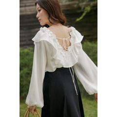 Áo Kiểu Nữ Dài Tay Cổ Bèo Tiểu Thư Xinh Xắn - Wavy Top - GOÛT DE JUN
