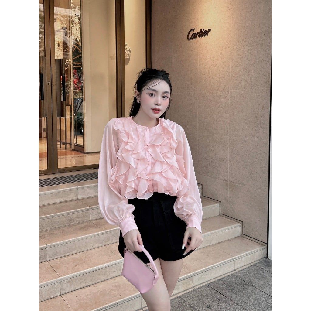 Áo Kiểu Tay Phồng Dài Phối Bèo Phong Cách Hàn Quốc - DION TOP -  GOÛT DE JUN