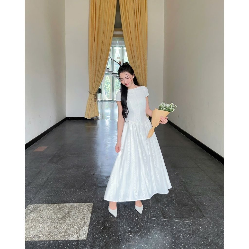 Đầm Dự Tiệc Tay Ngắn Thiết Kế Form Dài Thanh Lịch - ARCHI DRESS - GOÛT DE JUN
