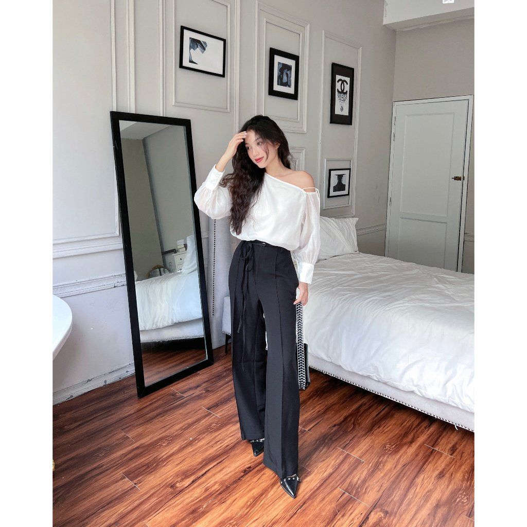 Quần Tây Nữ Ống Rộng Basic Thiết Kế Phối Dây Rời - BILA PANTS- GOÛT DE JUN
