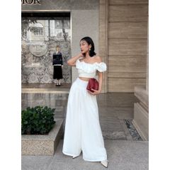 Set Áo Croptop Trễ Vai Mùa Hè Phối Quần Ống Rộng (bán lẻ) - CHALIN SET - GOÛT DE JUN